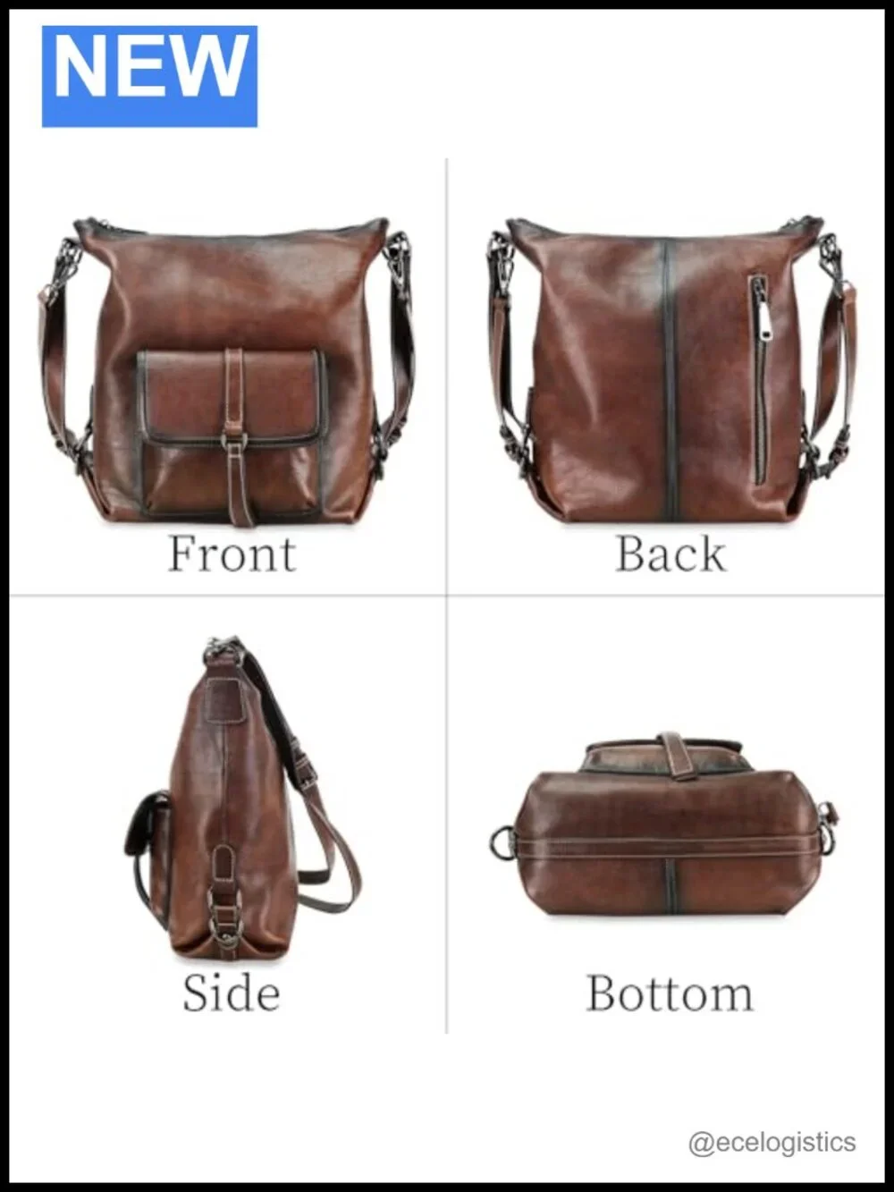 Genuine Leather 3-in-1 Hobo Bag Crossbody Backpack Purse Handbag